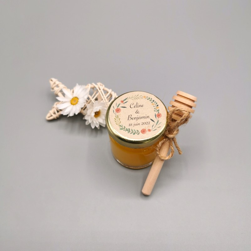 Mini pots de miel personnalisés, cadeaux pour convives de mariage